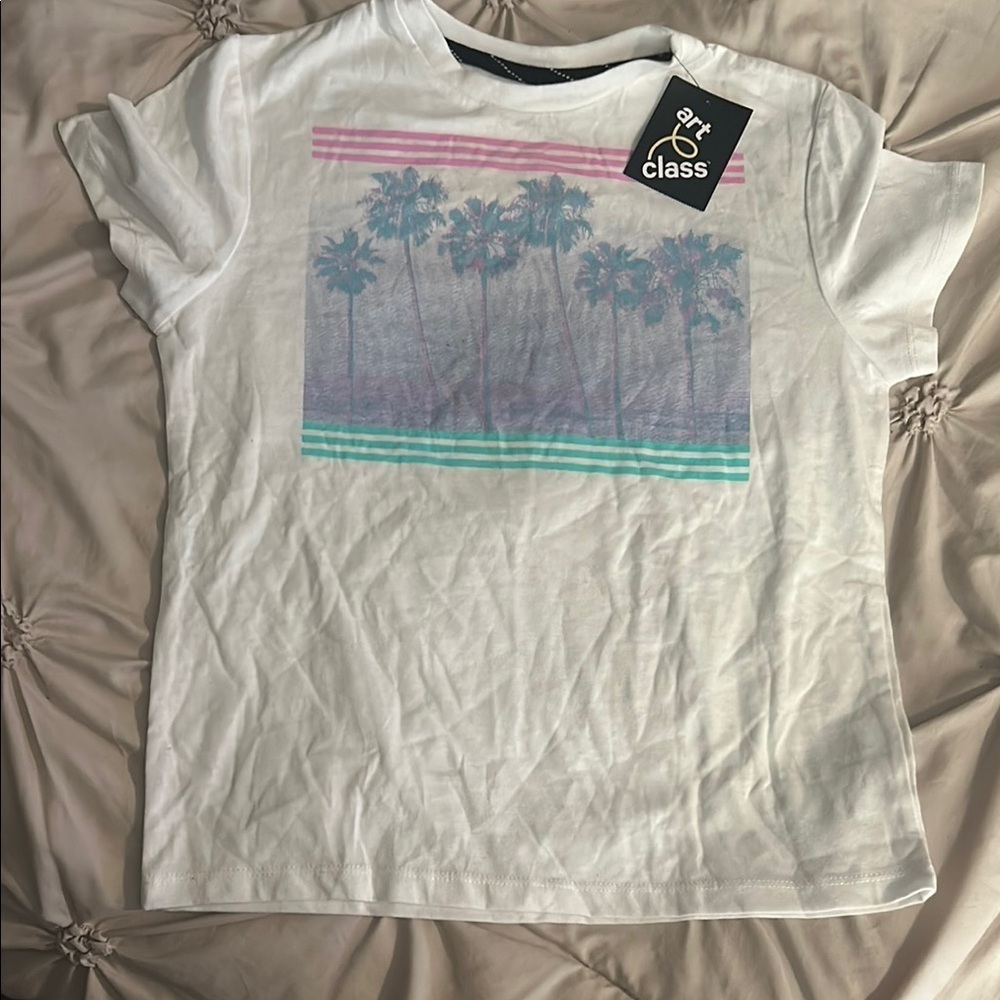 Art Class White Pink Graphic Short Sleeve Tee